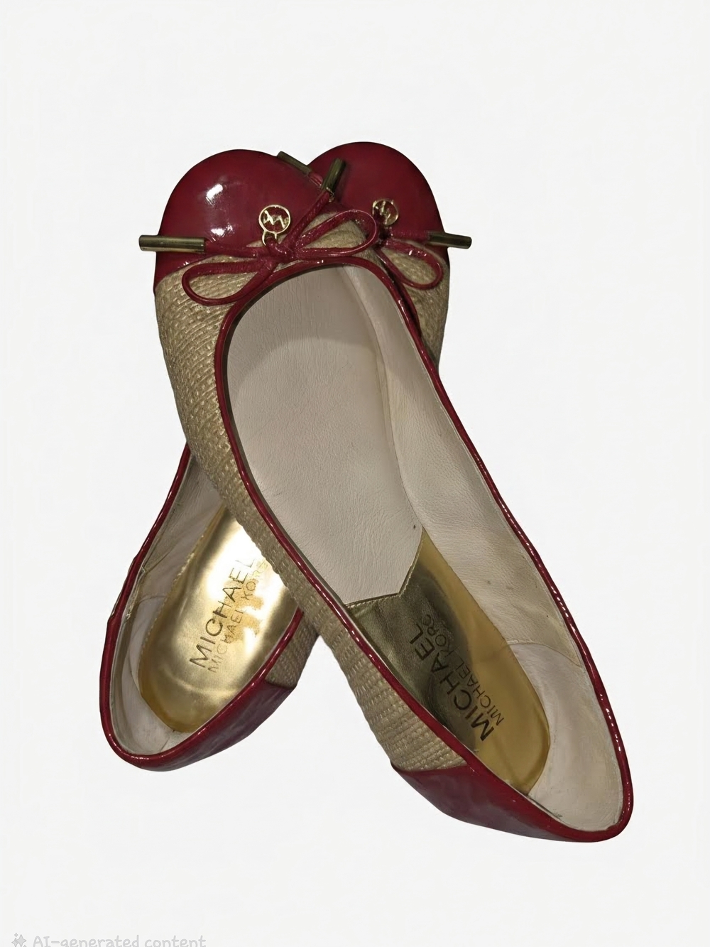 Michael Kors Red-Trim Woven Ballet Flats